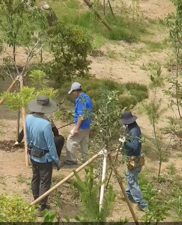인부들에게 작업을 지시하는 이만희 교주(파란색 상의 반팔 티셔츠 입은 이)